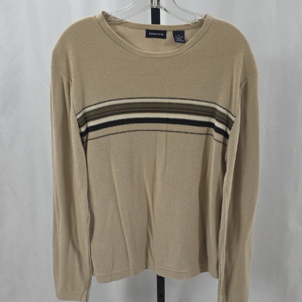Structure Men's Crewneck Sweater - Beige with Stripes